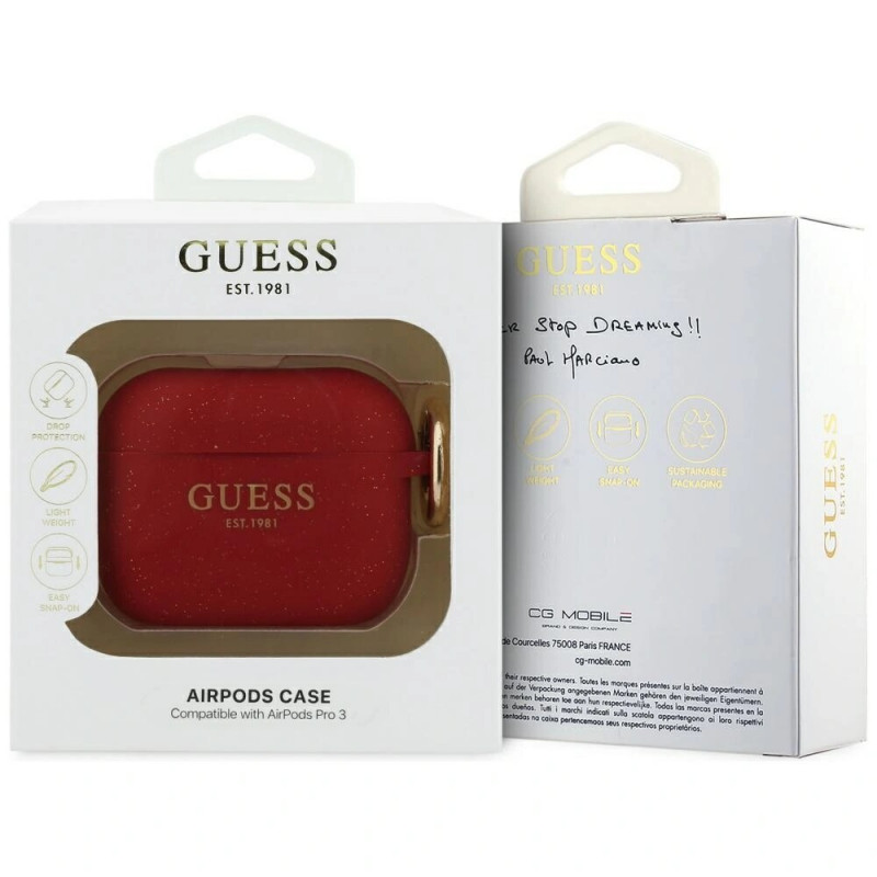 Etui silikonowe z brokatem Guess Ring dla Apple AirPods Pro 3, fuksja