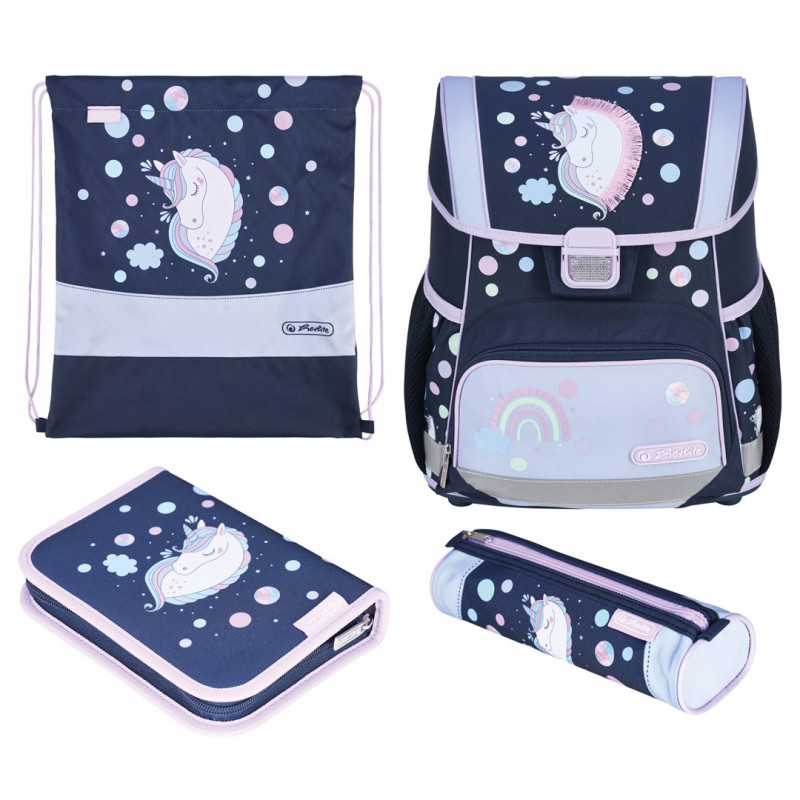 Zestaw plecaka szkolnego Herlitz Loop Plus Unicorn Dreams, ciemnoniebieski/różowy