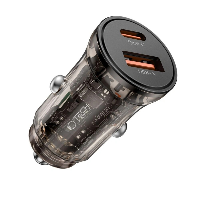 Tech-Protect CC01 ładowarka samochodowa 2-portowa USB-A / USB-C, PD 45W / QC 3.0, czarna