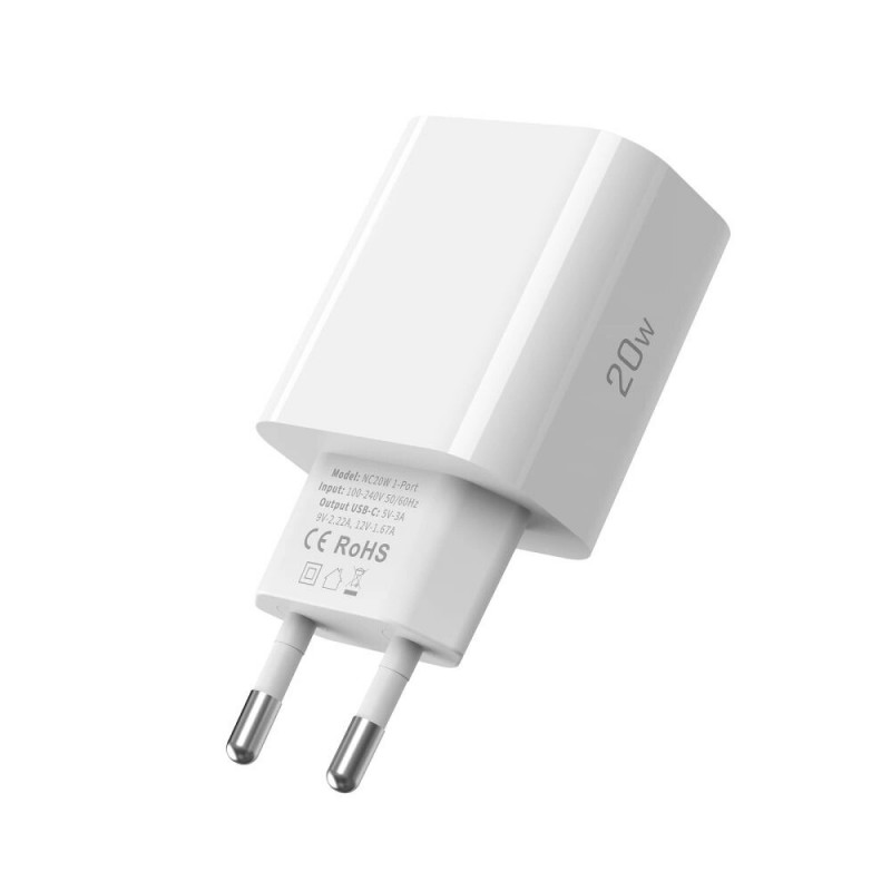 Tech-Protect NC20W ładowarka ścienna USB-C 1-port PD20W z kablem USB-C / USB-C, biała