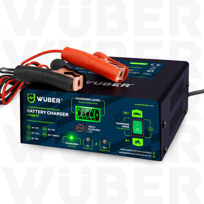 Wuber W14017 Ładowarka akumulatorowa mikroprocesorowa, 6-12 V, 15 A