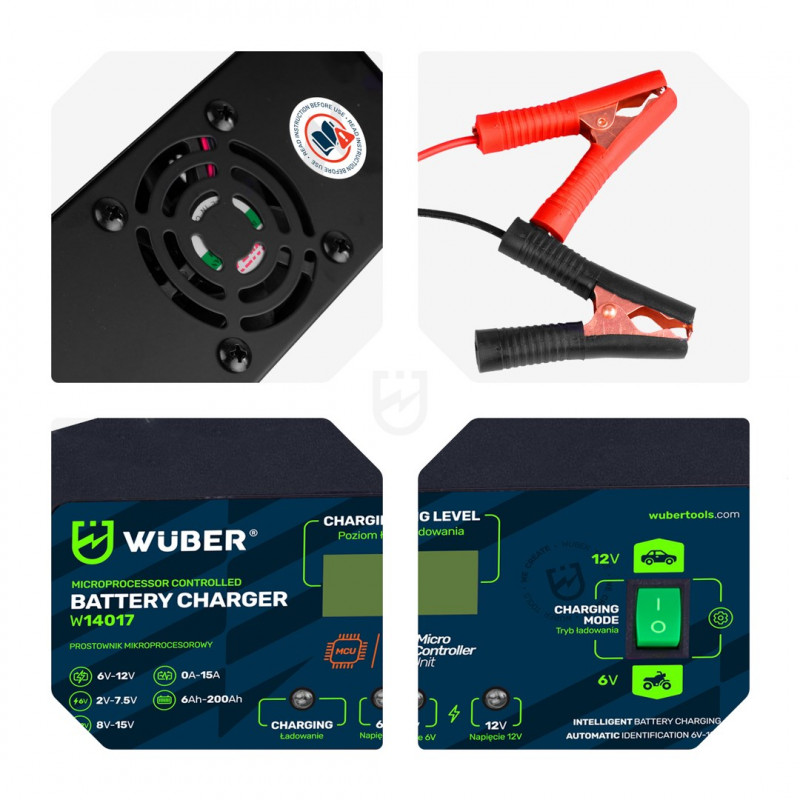 Wuber W14017 Ładowarka akumulatorowa mikroprocesorowa, 6-12 V, 15 A