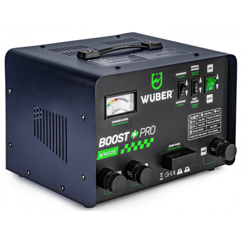 Ładowarka do akumulatorów samochodowych Wuber W14005 z funkcją rozruchu, 40 A, 12 V/24 V
