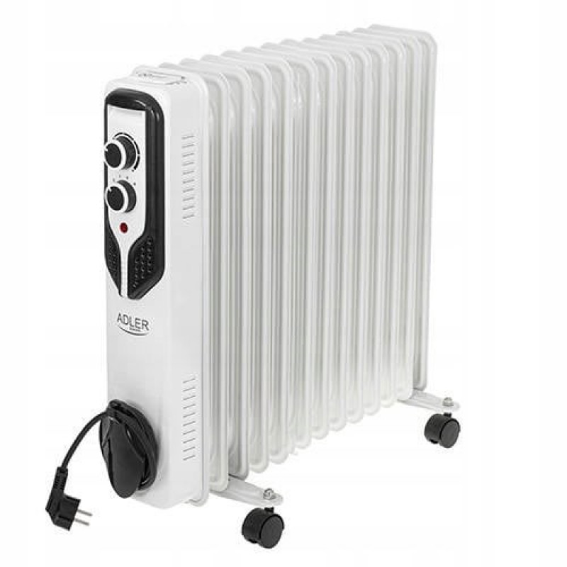Grzejnik olejowy Adler AD 7818, 2500 W, 3 poziomy mocy, 13 żeberek, biały