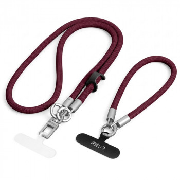 Tech-Protect C10S Rope zestaw smyczy do telefonu na ramię i na nadgarstek, Burgundy/Titanium