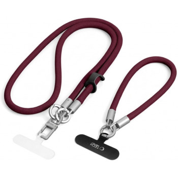 Tech-Protect C10S Rope zestaw smyczy do telefonu na ramię i na nadgarstek, Burgundy/Titanium