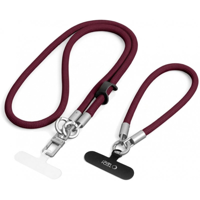 Tech-Protect C10S Rope zestaw smyczy do telefonu na ramię i na nadgarstek, Burgundy/Titanium