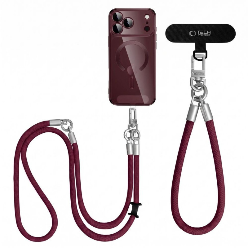 Tech-Protect C10S Rope zestaw smyczy do telefonu na ramię i na nadgarstek, Burgundy/Titanium