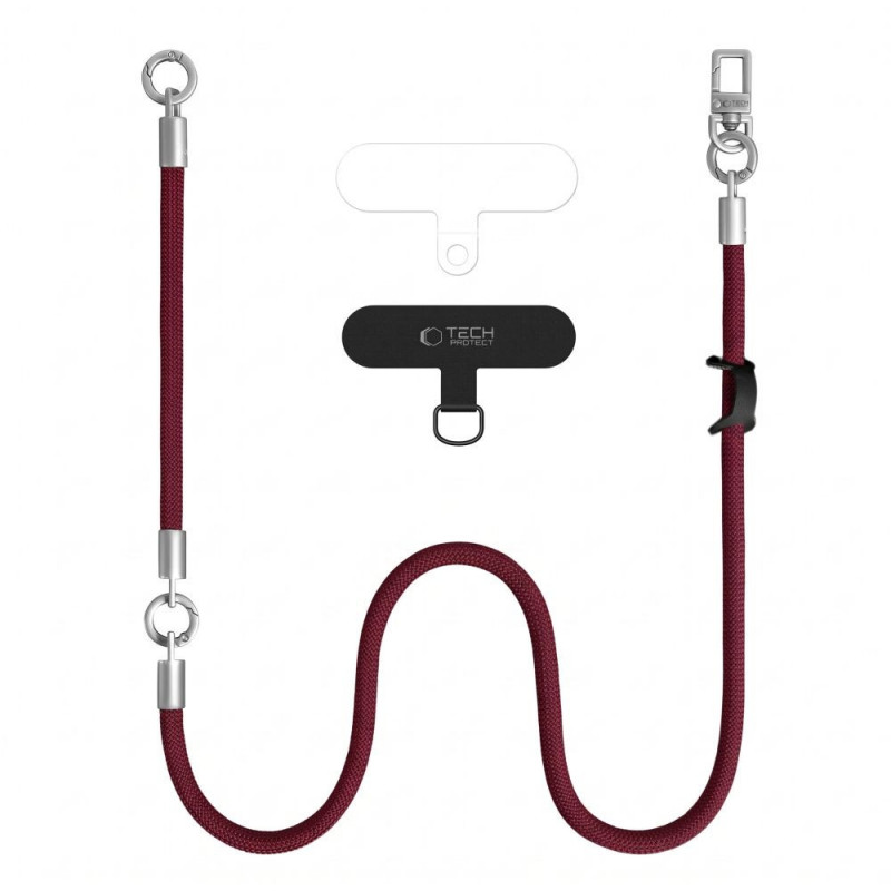 Tech-Protect C10S Rope zestaw smyczy do telefonu na ramię i na nadgarstek, Burgundy/Titanium