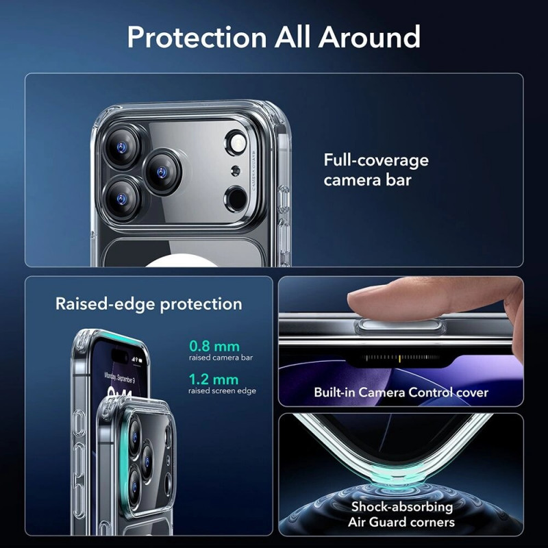 Etui ESR Classic Hybrid MagSafe ze szkłem hartowanym do Apple iPhone 17 Pro Max, przezroczyste
