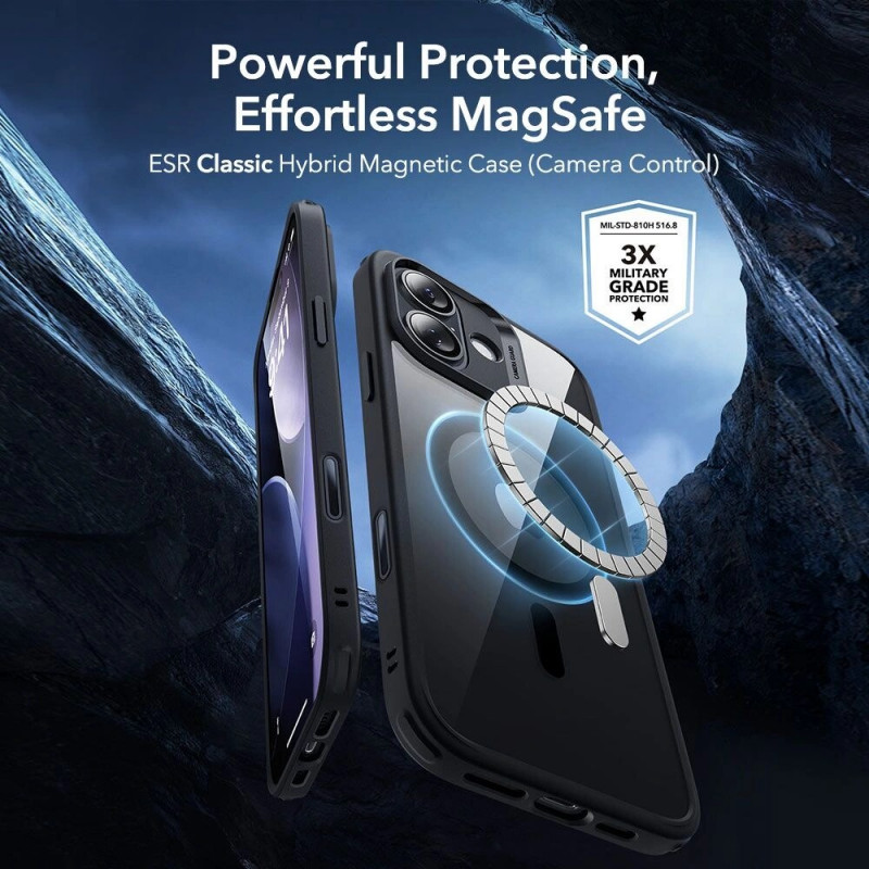 Etui ESR Classic Hybrid MagSafe ze szkłem hartowanym do Apple iPhone 17, Clear/czarny