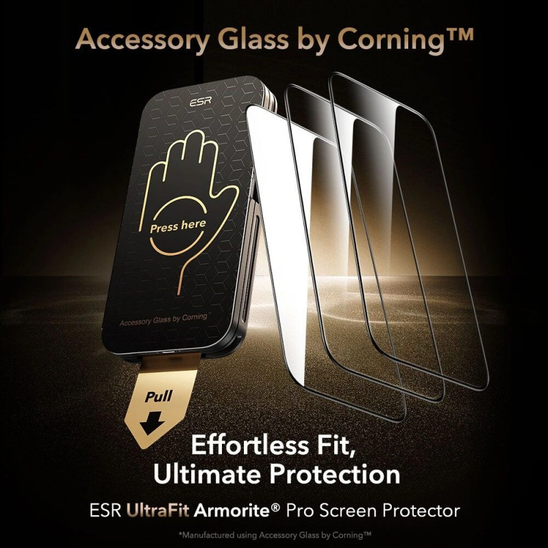 ESR UltraFit Armorite Pro szkło hartowane dla Apple iPhone 16 Pro / 17, przezroczyste, szkło by Corning (ESR926)