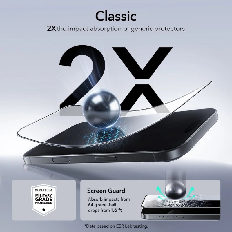 ESR UltraFit szkło hartowane do Apple iPhone 16 Pro / 17, przezroczyste (2 szt.) (ESR922)
