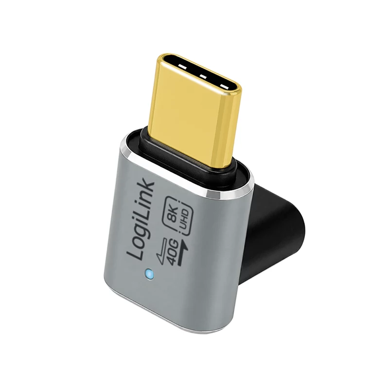 LogiLink AU0063 adapter USB 4 Type-C 90° U/D, C/M do C/F, 40 Gbps, 240W, 8K/60 Hz, metalowy, srebrny