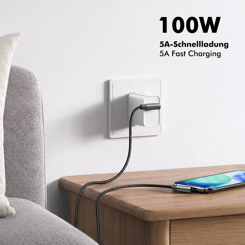 Kabel LogiLink CU0460 USB 2.0 Type-C, C/M 90° do C/M 90°, 480 Mbps, 100 W, metalowy, srebrno-czarny, 0,5 m