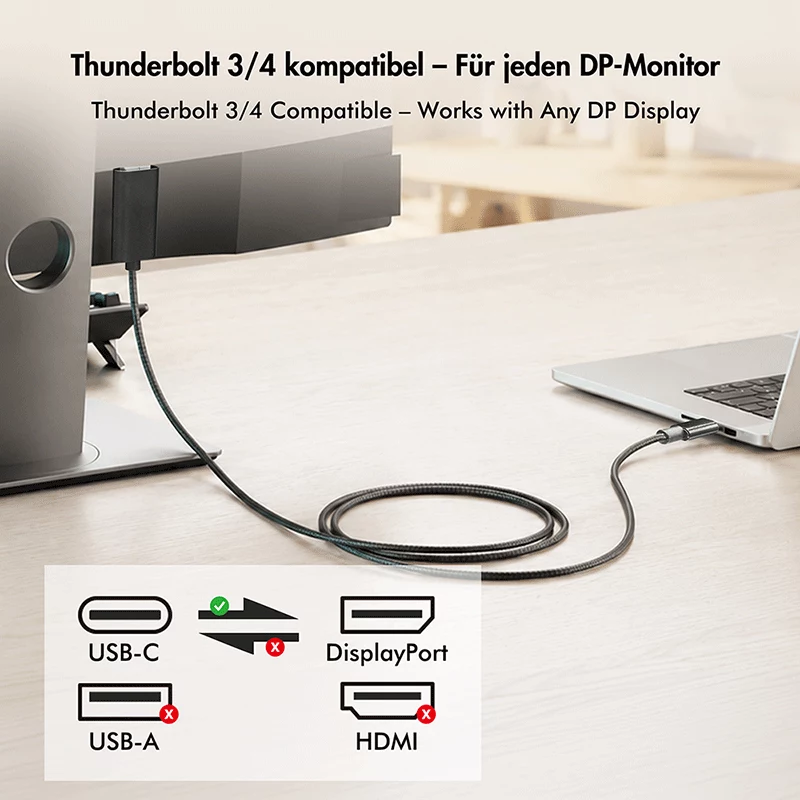 Logilink CUA0132 kabel USB 3.2 Gen2 Type-C, C/M do DP/M, 8K/60 Hz, nylon, metal, czarny, 3 m