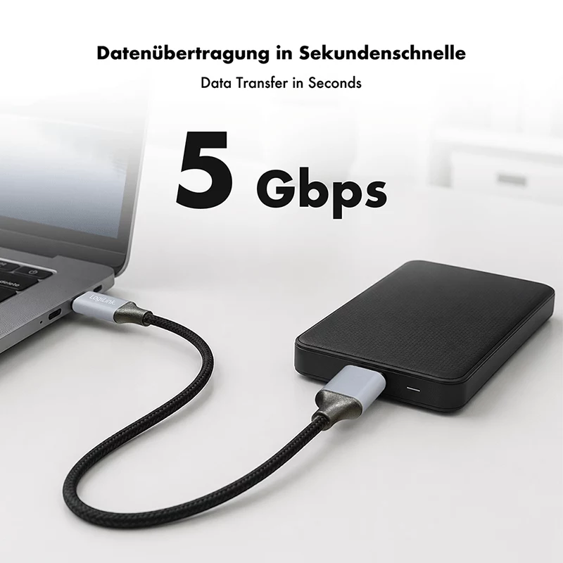 Kabel Logilink CU0198 USB 3.2 Gen1 Type-C, C/M do Micro-USB/M, 5 Gbps, nylon, metal, czarno-srebrny, 1 m