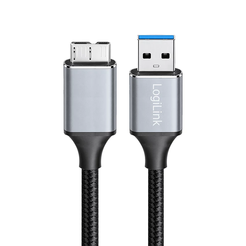 Kabel USB 3.0 Logilink CU0291, A/M do Micro-USB/M, 5 Gbps, nylon, metal, czarno-srebrny, 2 m