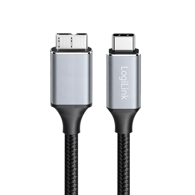 Logilink CU0199 kabel USB 3.2 Gen1 Type-C, C/M do Micro-USB/M, 5 Gbps, nylon, metal, czarno-srebrny, 2 m