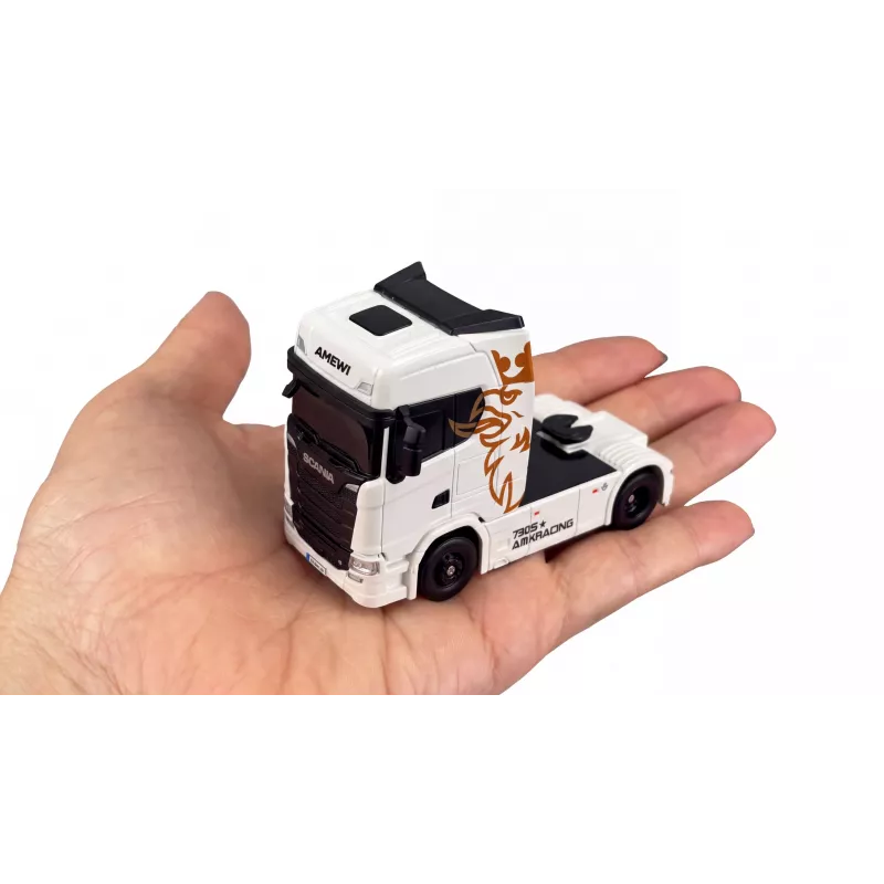 Amewi Mini-Scania 730 S z przyczepą skrzyniową 1:64 RTR, biały (22784)