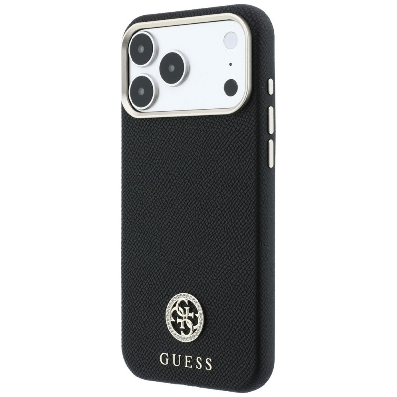Guess GUE005537-0 Grained Round Strass Logo MagSafe etui do Apple iPhone 18 Pro Max / 17 Pro Max, czarne