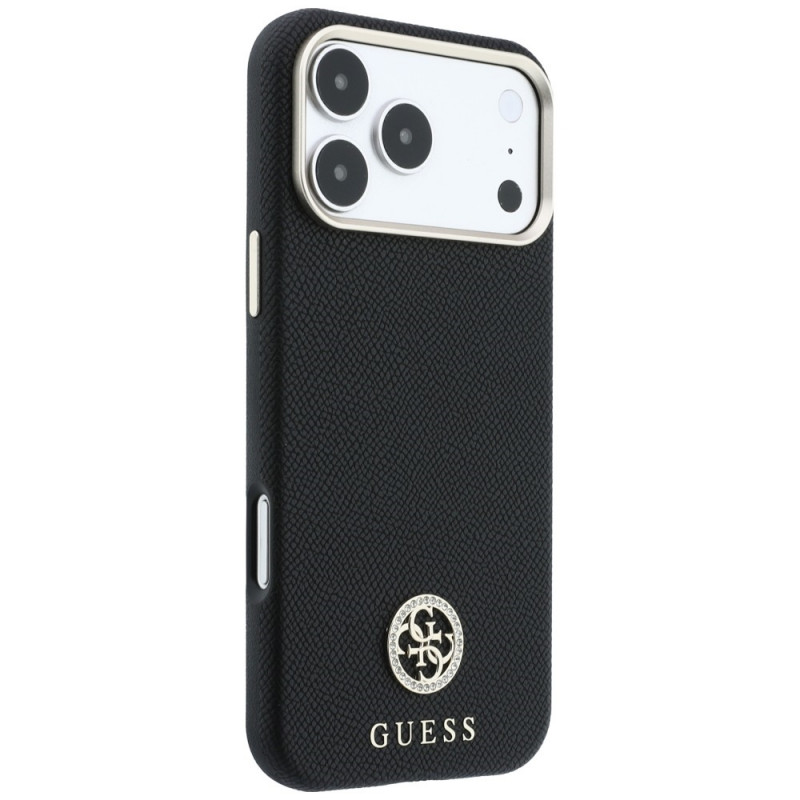 Guess GUE005537-0 Grained Round Strass Logo MagSafe etui do Apple iPhone 18 Pro Max / 17 Pro Max, czarne