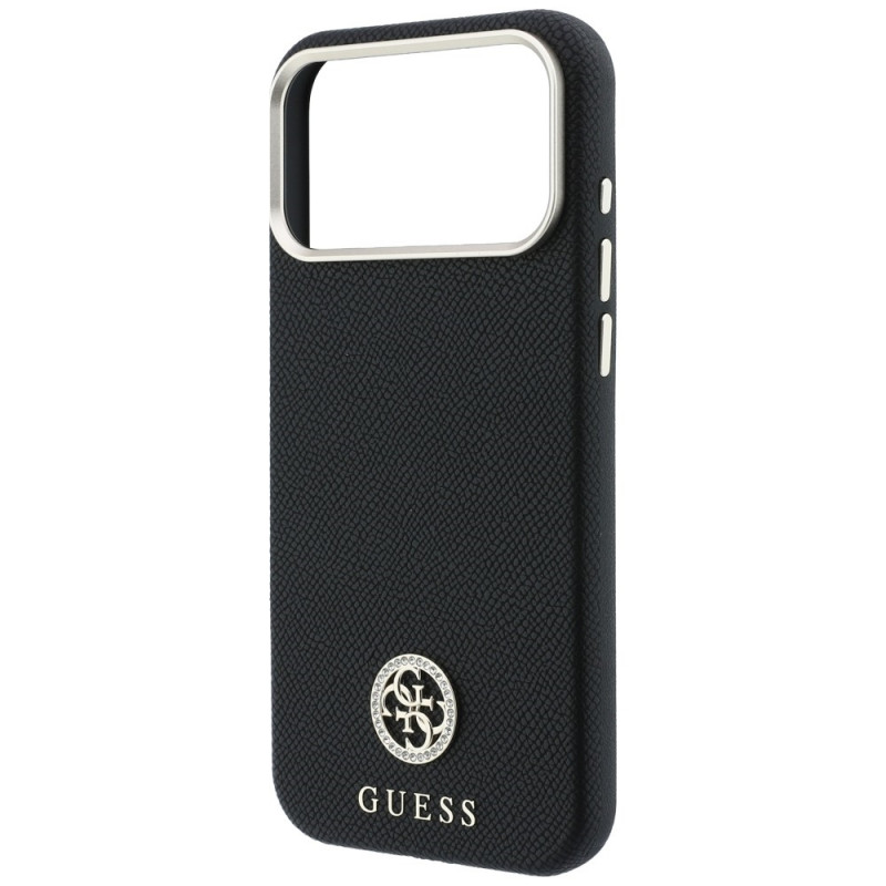 Guess GUE005537-0 Grained Round Strass Logo MagSafe etui do Apple iPhone 18 Pro Max / 17 Pro Max, czarne