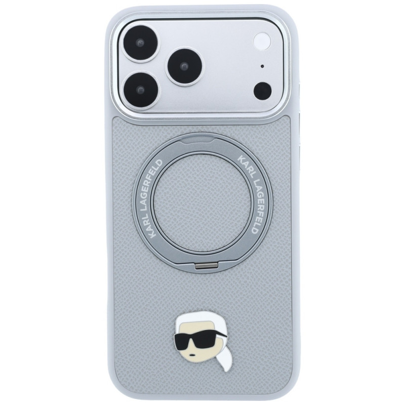 Etui Karl Lagerfeld with Ring Stand 360 Karl Head Pin MagSafe do Apple iPhone 18 Pro Max / 17 Pro Max, szare (KF003236)