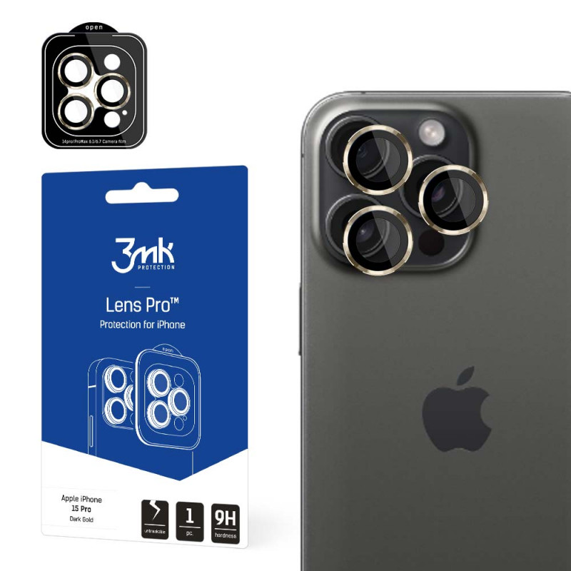 3MK Lens Protection Pro Apple iPhone 15 Pro, ciemne złoto
