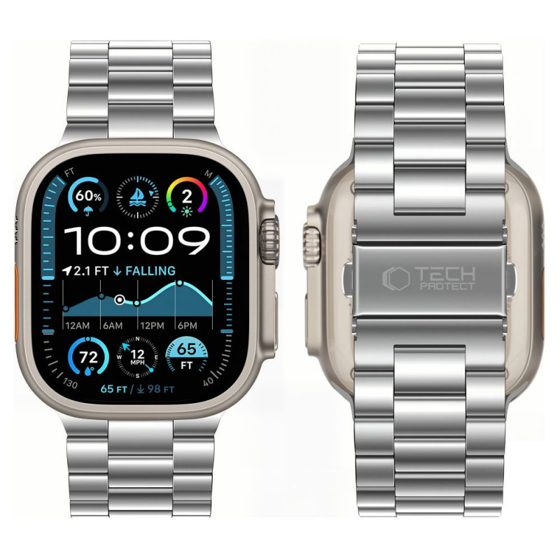 Tech-Protect Stainless pasek ze stali nierdzewnej do Apple Watch 8 / 9 / 10 / 11 / 12 / SE / Ultra (44 / 45 / 46 / 49 mm), srebrny