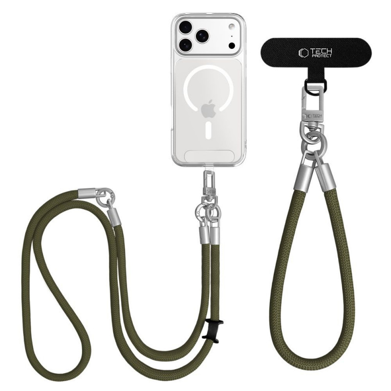 Tech-Protect C10S Rope Crossbody & Wrist zestaw smyczy do telefonu, oliwkowy/tytanowy