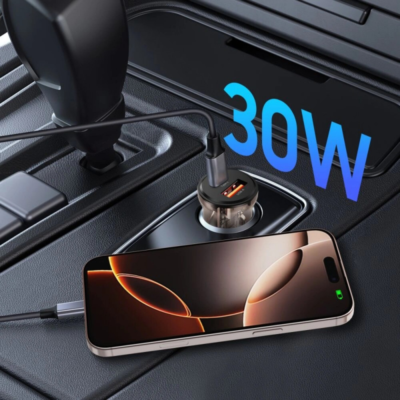 Tech-Protect CC01 2-portowa ładowarka samochodowa USB-A / USB-C, PD 30W / QC 3.0, czarna