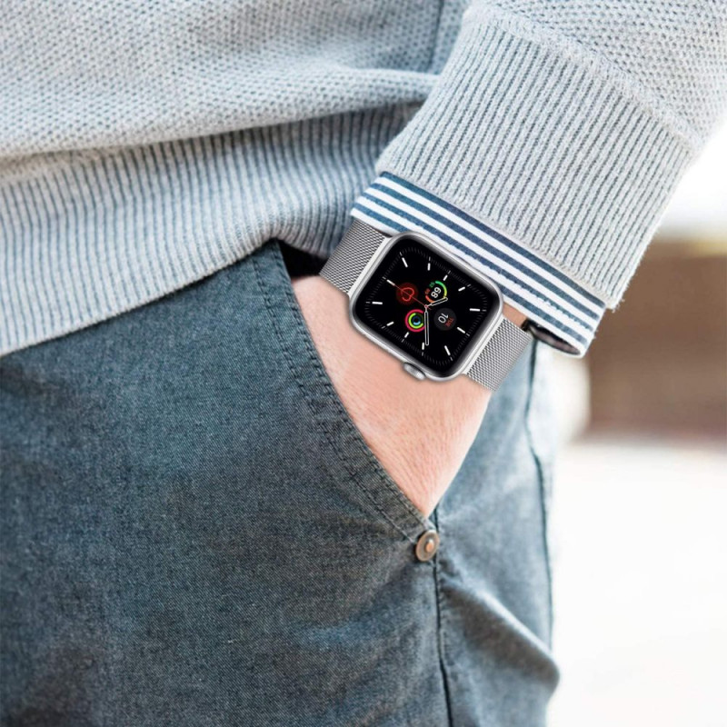 Tech-Protect MilaneseBand Apple Watch 4/5/6/7/SE 44/45 mm bransoleta ze stali nierdzewnej, srebrna