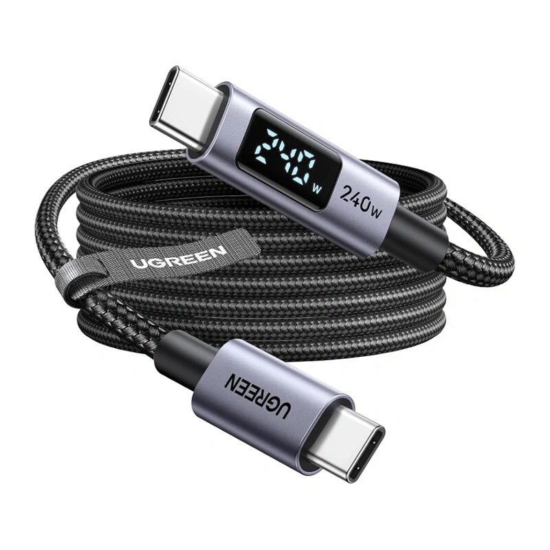 Ugreen L530 kabel USB-C na USB-C, PD 240 W, 480 Mbps, z wyświetlaczem, 2 m, czarny