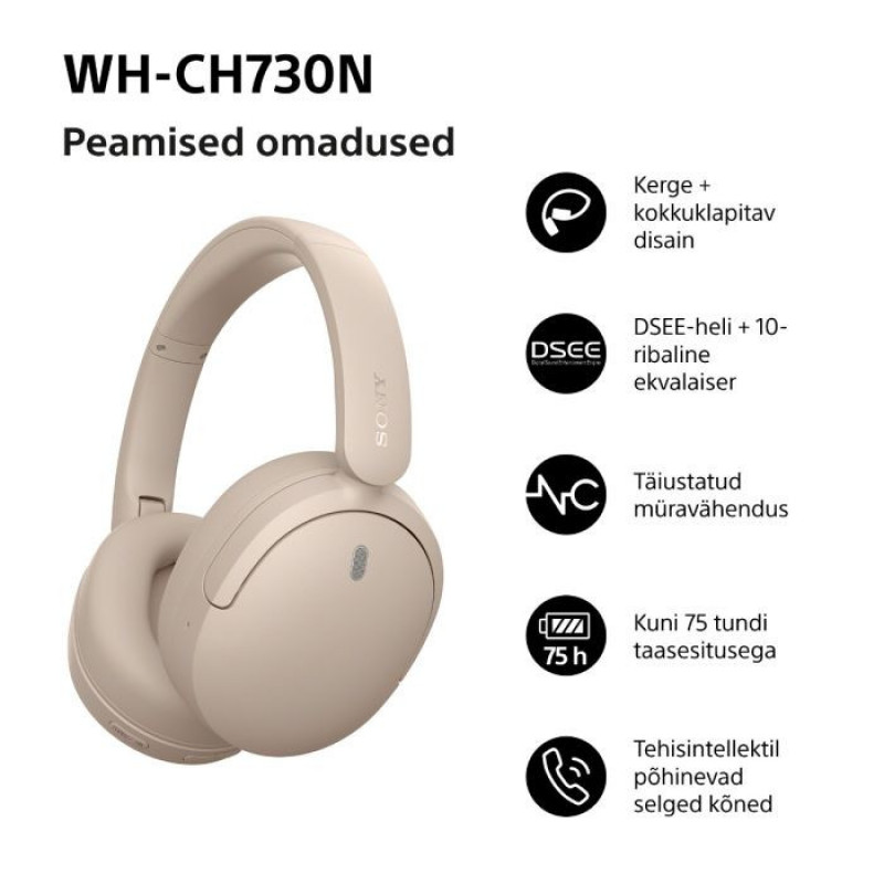 Sony WH-CH730N słuchawki nauszne Bluetooth z mikrofonem, beżowe