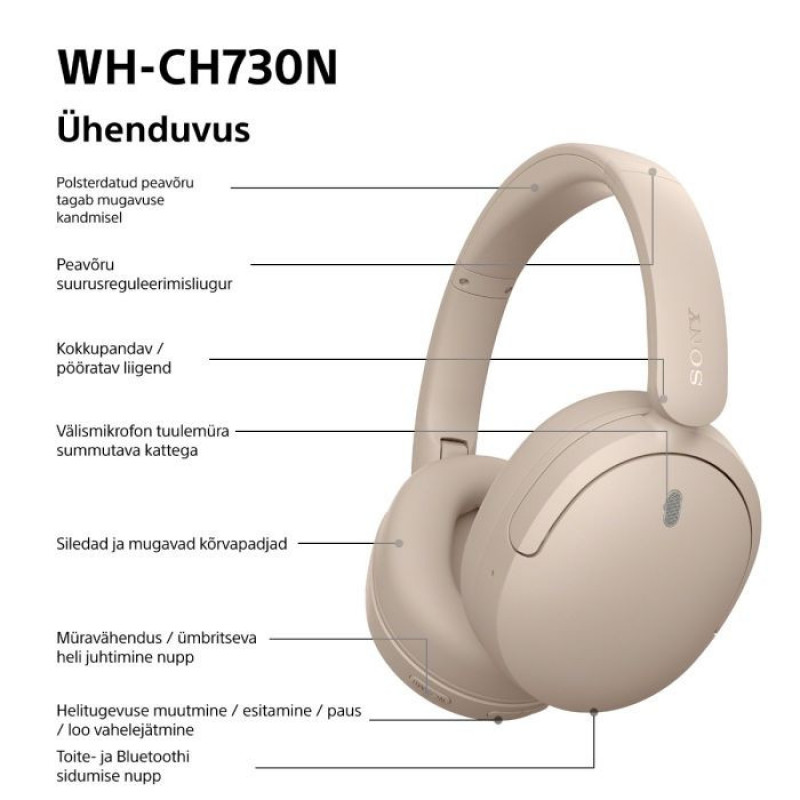 Sony WH-CH730N słuchawki nauszne Bluetooth z mikrofonem, beżowe