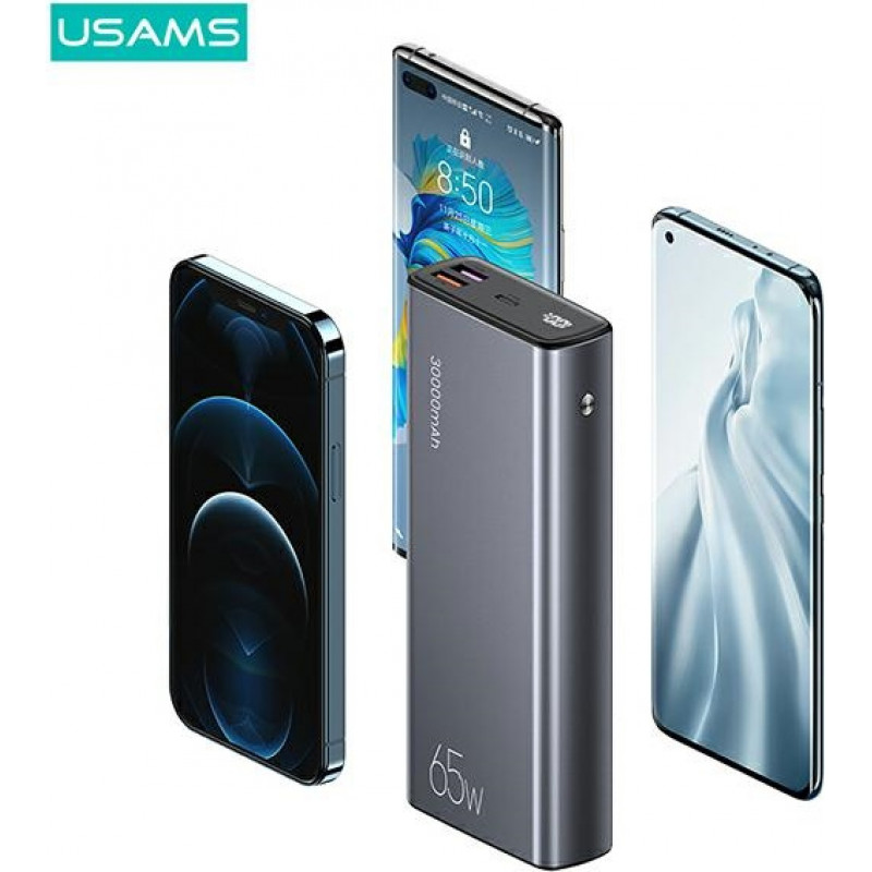 Power bank USAMS PB59 US-CD165 30000 mAh, 65 W, 2x QC3.0 + PD, czarny, z kablem USB-C do USB-C