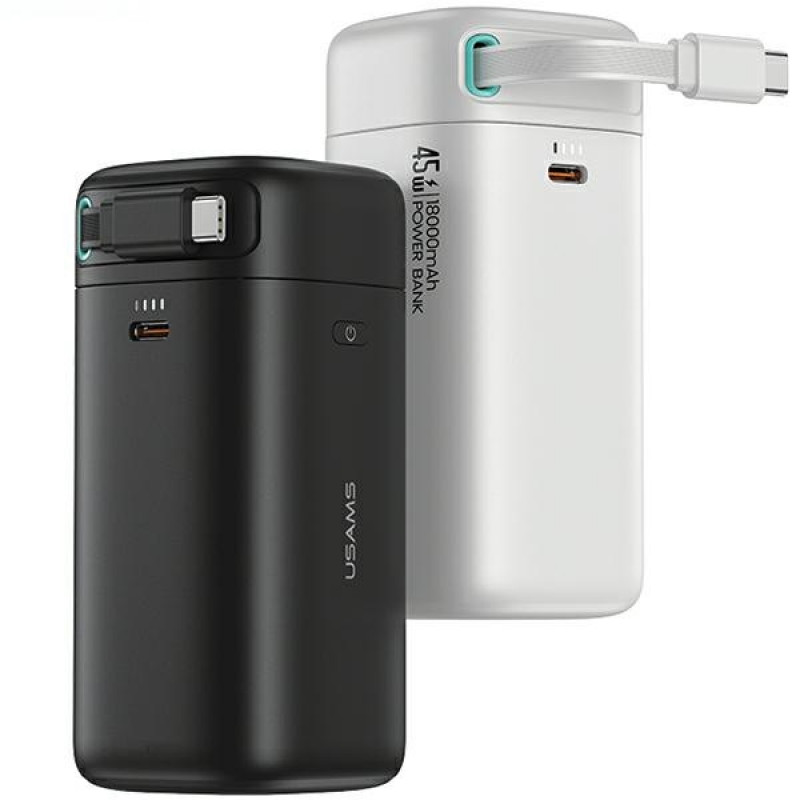 Powerbank USAMS US-CD216 XMF Series 18000 mAh, szybkie ładowanie PD 45W, z kablem USB-C, biały