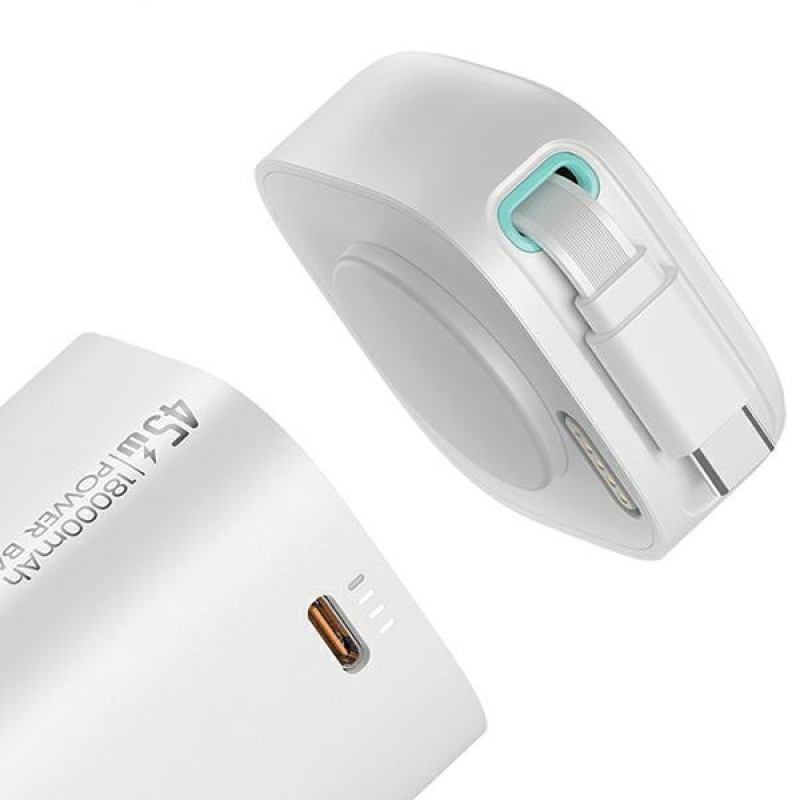 Powerbank USAMS US-CD216 XMF Series 18000 mAh, szybkie ładowanie PD 45W, z kablem USB-C, biały