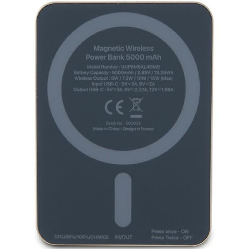 Guess GUPBM5AL4DMD 4G Strassed Metal Logo MagSafe indukcyjny powerbank 5000 mAh, 15W, złoty
