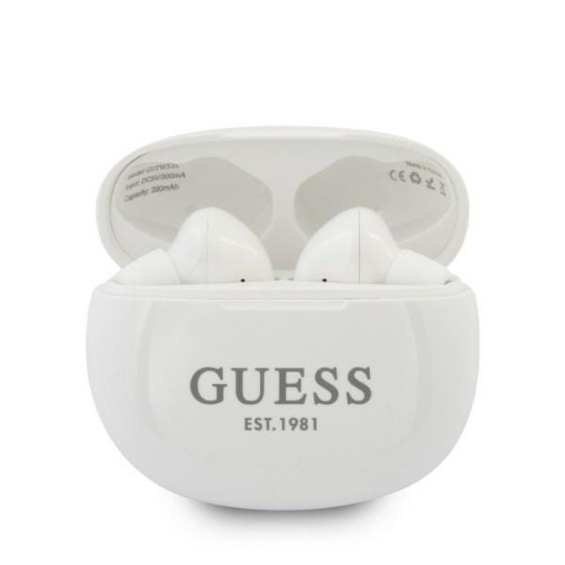 Guess GUTWS1CWHTWS Bezprzewodowe słuchawki dokanałowe ze stacją dokującą, Bluetooth 5.0, białe