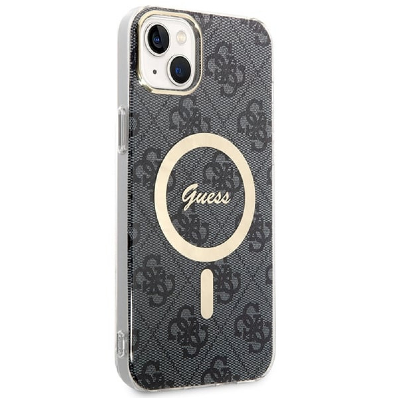 Guess GUBPP14SH4EACSK Etui twarde do Apple iPhone 14 + ładowarka bezprzewodowa, 4G Print, MagSafe, czarny