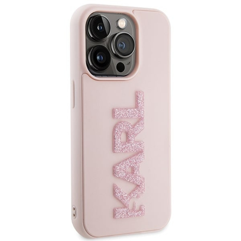 Karl Lagerfeld KLHCP15X3DMBKCP Hardcase do Apple iPhone 15 Pro Max, 3D Rubber Glitter Logo, różowy