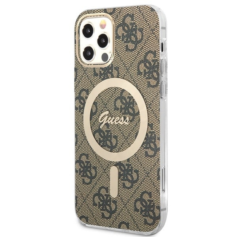 Guess GUBPP12MH4EACSW Etui + ładowarka bezprzewodowa Apple iPhone 12 / iPhone 12 Pro brązowy Hardcase, 4G Print, MagSafe