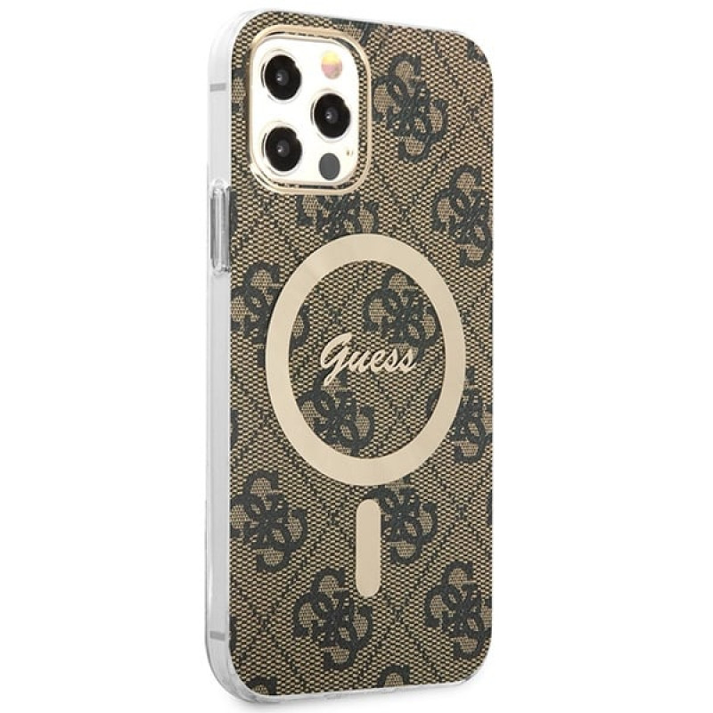 Guess GUBPP12MH4EACSW Etui + ładowarka bezprzewodowa Apple iPhone 12 / iPhone 12 Pro brązowy Hardcase, 4G Print, MagSafe