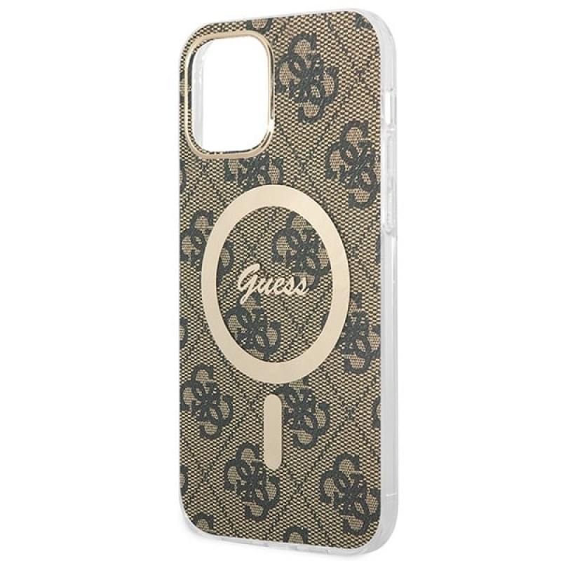 Guess GUBPP12MH4EACSW Etui + ładowarka bezprzewodowa Apple iPhone 12 / iPhone 12 Pro brązowy Hardcase, 4G Print, MagSafe