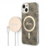 Guess GUBPP14MH4EACSW Etui + ładowarka bezprzewodowa Apple iPhone 14 Plus / iPhone 15 Plus brązowe etui twarde, 4G Print, MagSafe