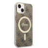 Guess GUBPP14MH4EACSW Etui + ładowarka bezprzewodowa Apple iPhone 14 Plus / iPhone 15 Plus brązowe etui twarde, 4G Print, MagSafe