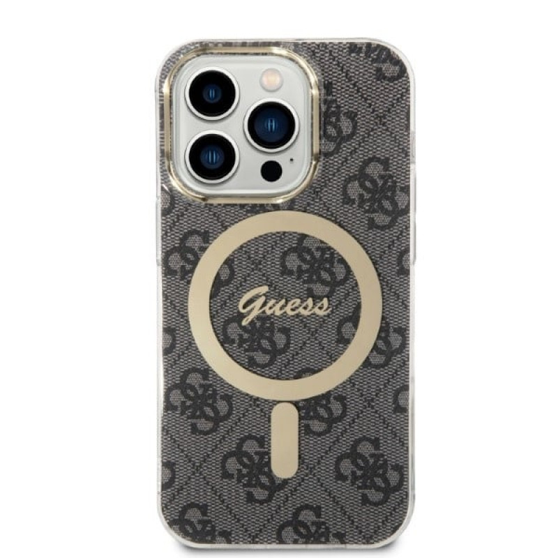 Guess GUBPP14LH4EACSK Etui + ładowarka bezprzewodowa Apple iPhone 14 Pro czarny hardcase, 4G Print, MagSafe