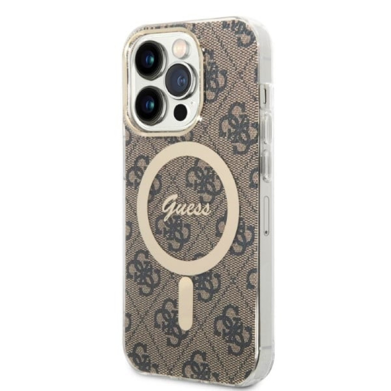 Guess GUBPP14XH4EACSW etui + ładowarka bezprzewodowa Apple iPhone 14 Pro Max brązowy hardcase, 4G Print, MagSafe